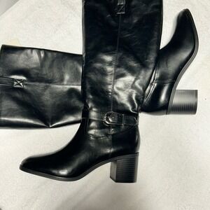 Life Stride  Black Manmade Leather Boots Wide Calf Shock Absorption Size‎ 9 NWOB